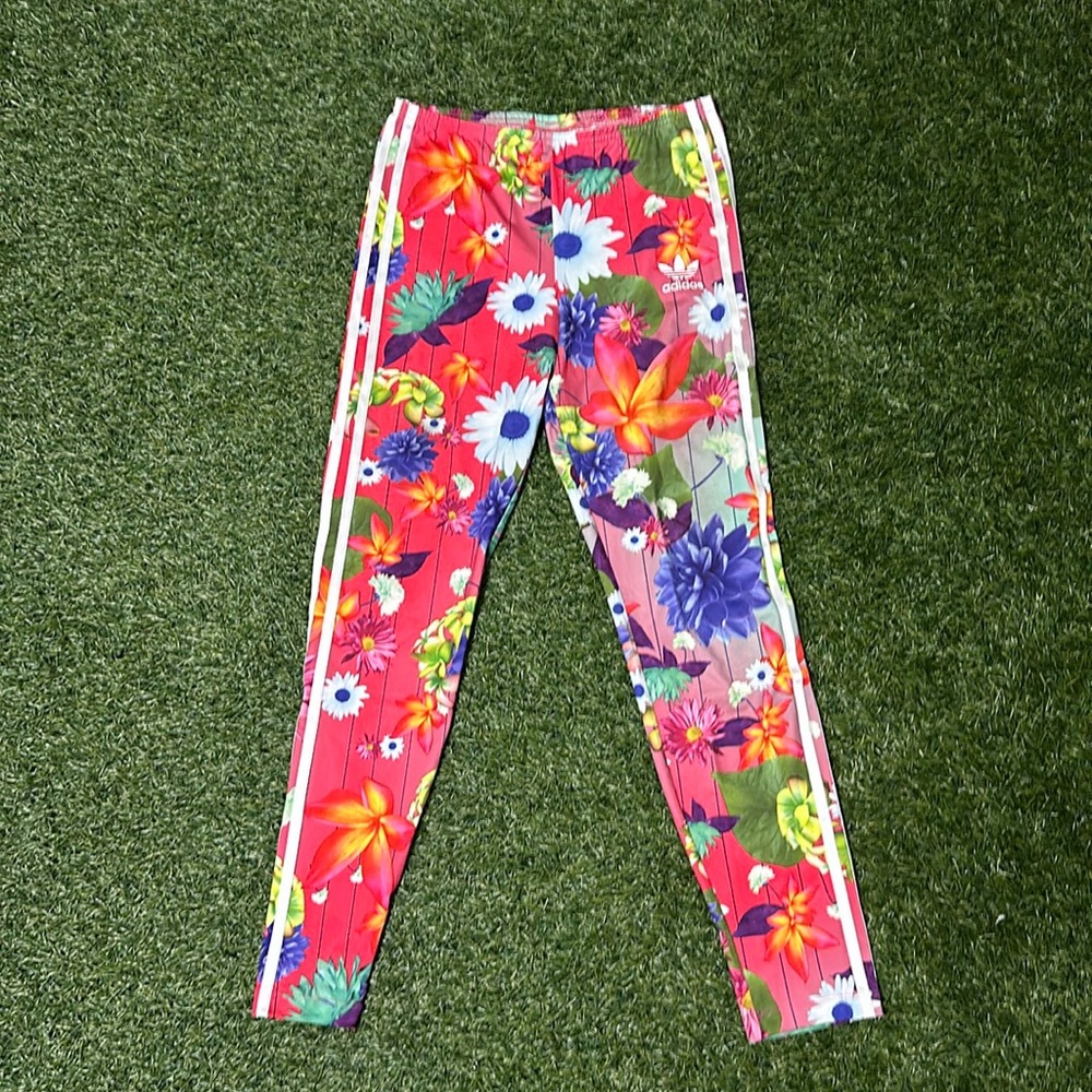 Adidas three stripe floral leggings
